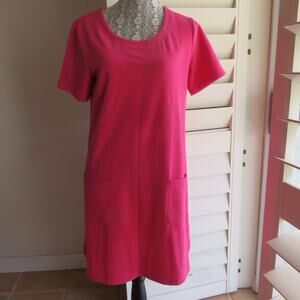 Susan Graver Women's Short Sleeve 2 Pockets Dark Pink S Dress